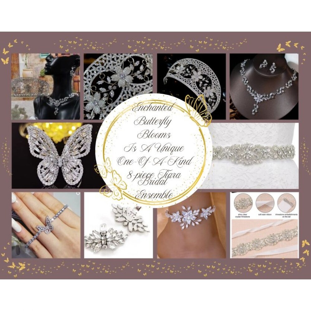 Enchanted Butterfly Blooms A Unique One-Of-A-Kind 8-piece Tiara Bridal Ensemble